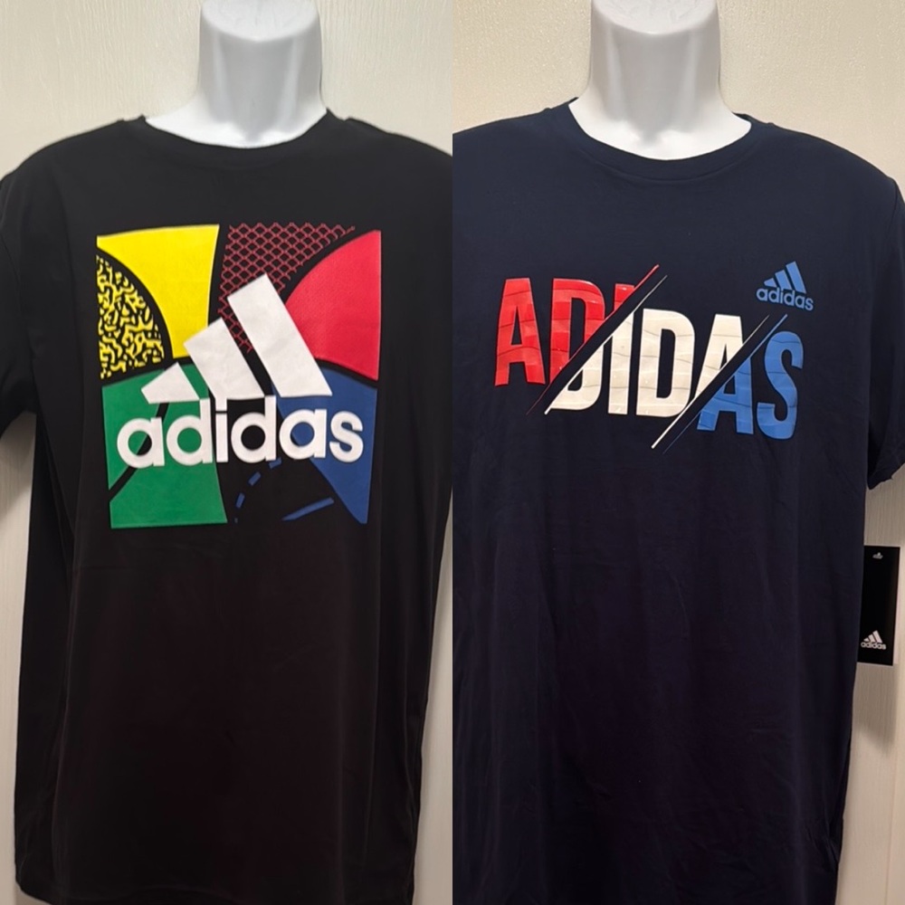 “SOLD” NWT 2 Adidas Short Sleeve Tees with Graphic Design Boys Size XL (18/20)